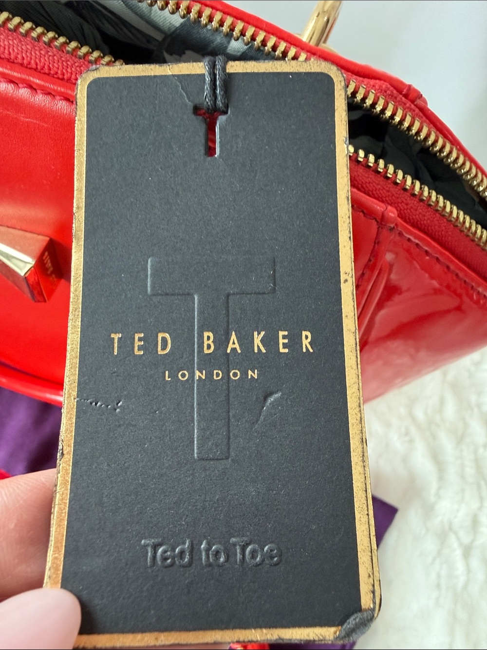 Ted Baker Petra Crystal Metal Bow Small Tote in Bright Red - Picture 14 of 17